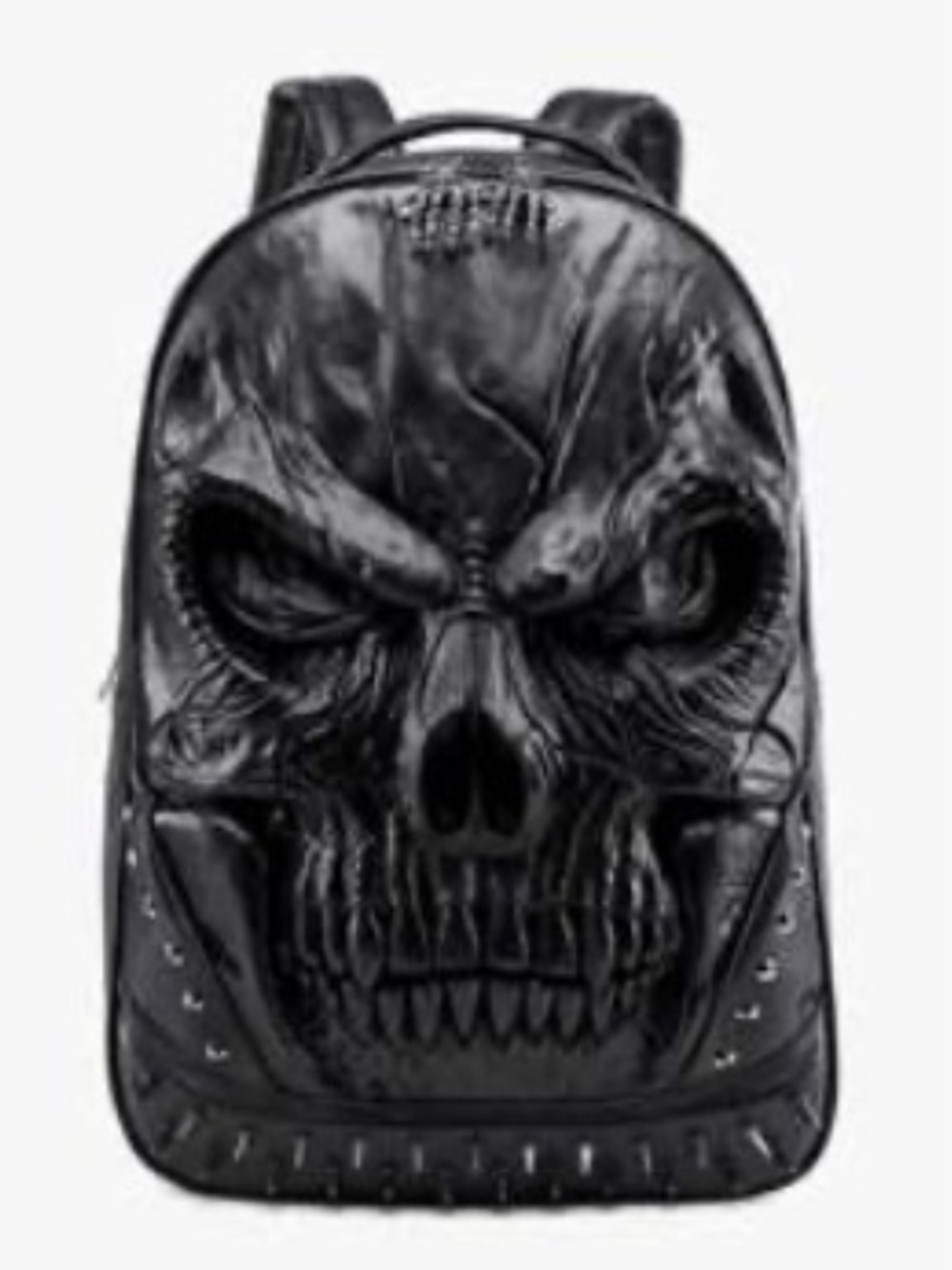 Men's Black Skull Embossed Backpack - Gothic Streetwear Faux Leather Backpack